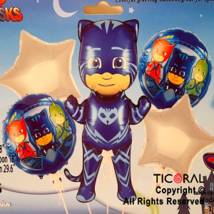 SET DE GLOBOS METALIZADO HEROES EN PIJAMAS AZUL 5 UNIDADES X 1